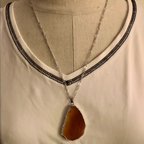 Sliced Agate Silver Plated Pendant Necklace - Picture 6 of 11